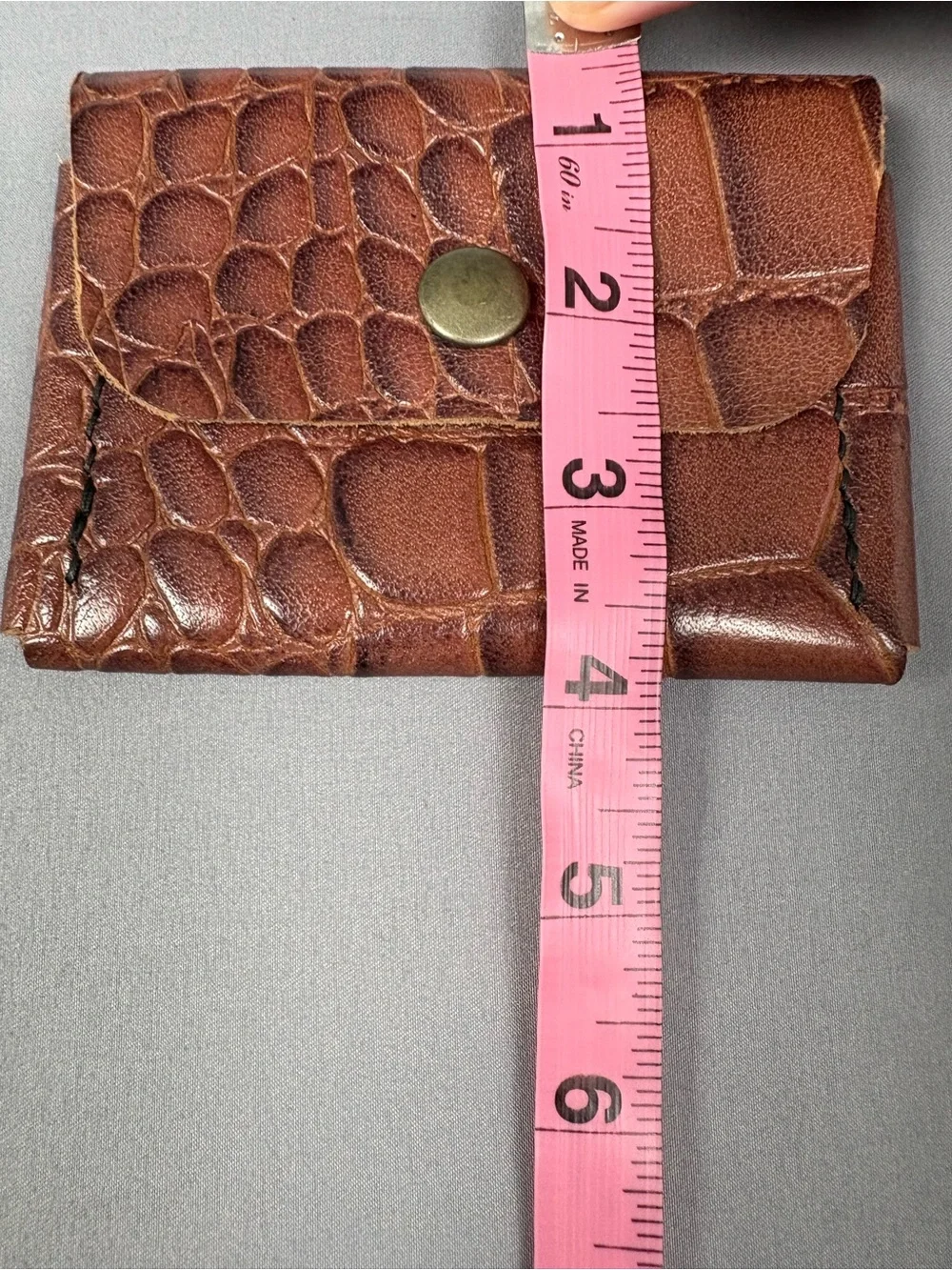 Vintage Brown Croc Embossed Leather Coin Purse Card Holder